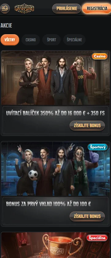 Gransino Casino mobile promotions area with casino and sportsbook offers