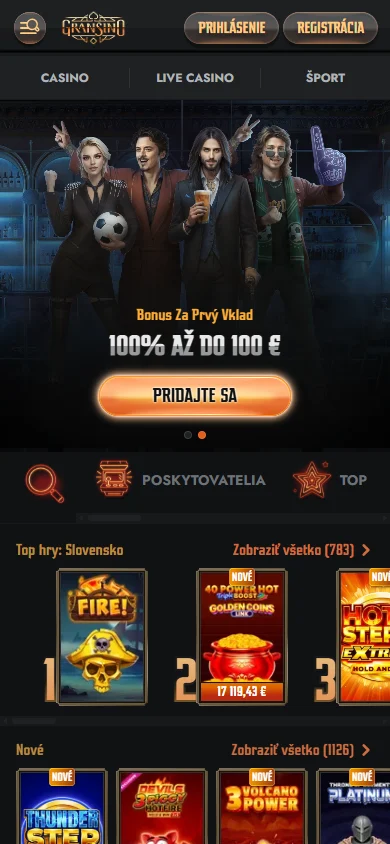 Gransino Casino mobile browser home optimised for iOS and Android